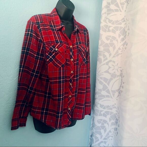 Croft & Barrow Red Plaid Flannel Shirt Size Large - Picture 4 of 9